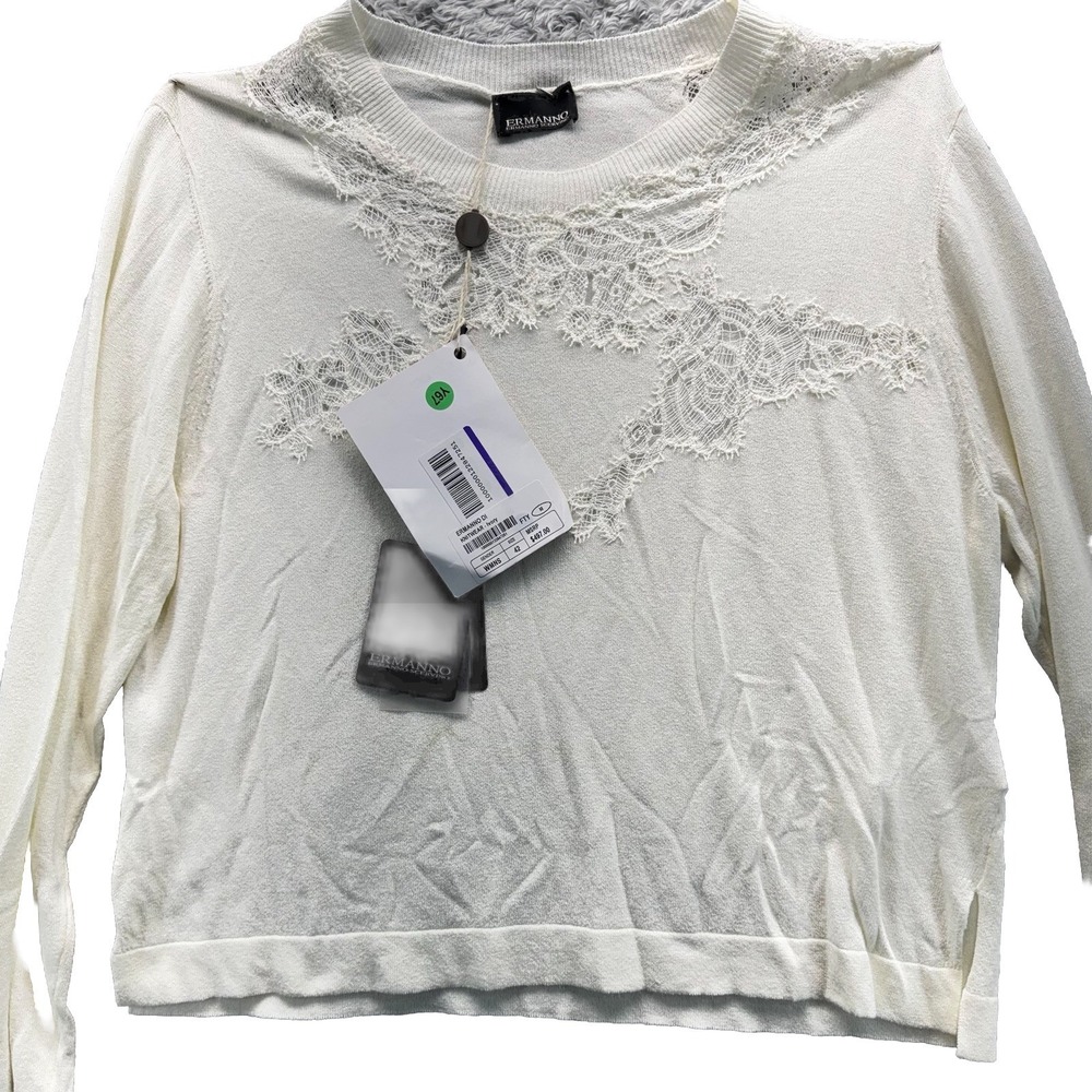 Ermanno Scervino Sweater Womens 42 Medium Ivory Lace Knit Top Italy NWT Flawed